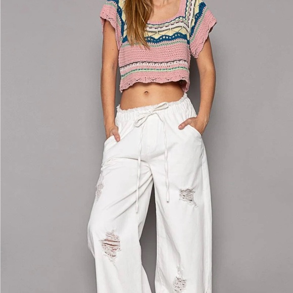 POL White Drawstring Pant Women's Vintage Blue Relaxed Jean Y2K Size Small - Picture 1 of 5